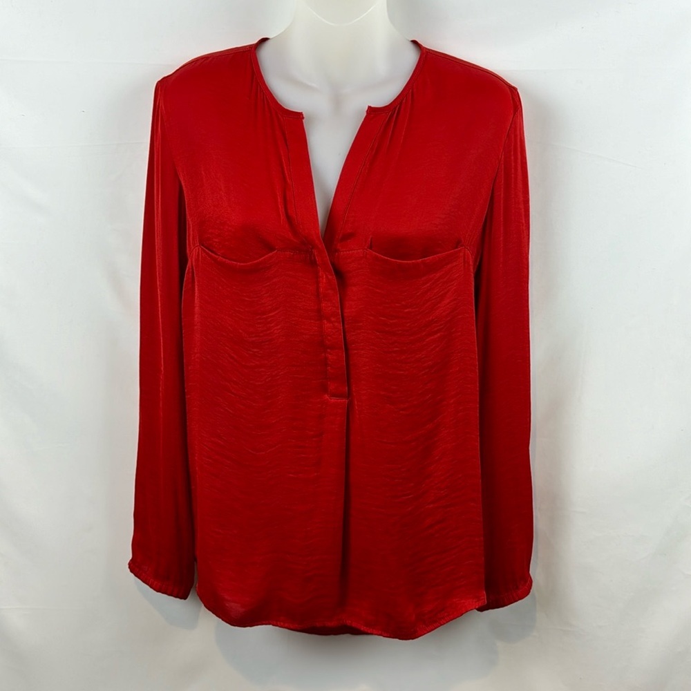 Zara Red Long Sleeve Lightweight Casual Top‎ Blouse with Pockets Size S